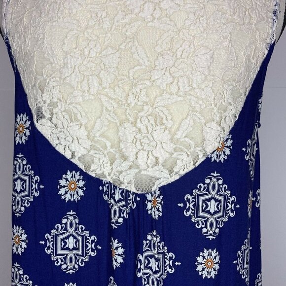 Umgee Small Sleeveless Lace Back Ruffle Tunic Swing Dress Blue Keyhole Neckline - Picture 10 of 10